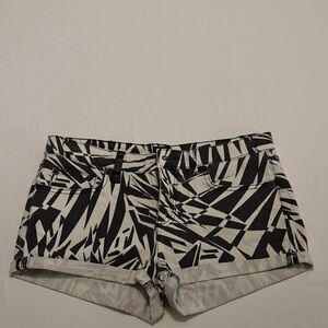 Chic Black and White Patterned Jean Shorts